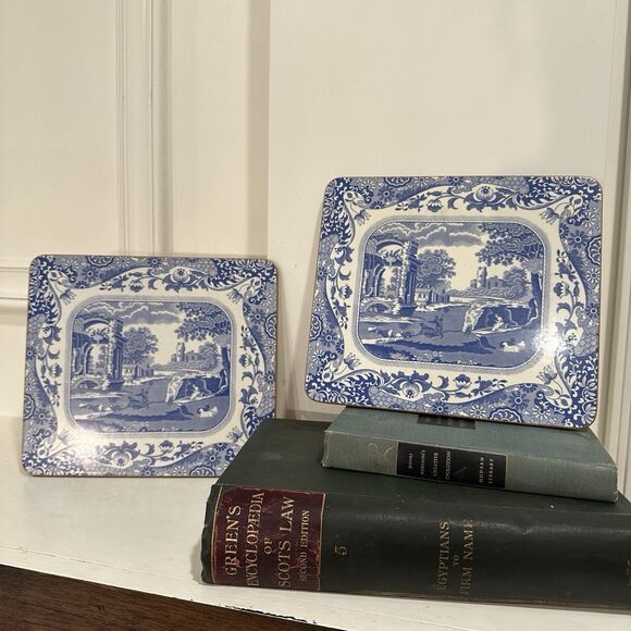 Spode Italian Placemats/Trivets Blue Room Collection Cork-Back 7.5x8.5" Set of 2 - Picture 1 of 10